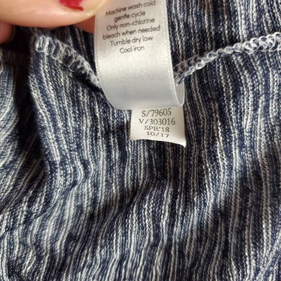 Athleta Women’s XL Long Sleeve Heathered Navy Gray Striped Top Modal Blend - Picture 7 of 8